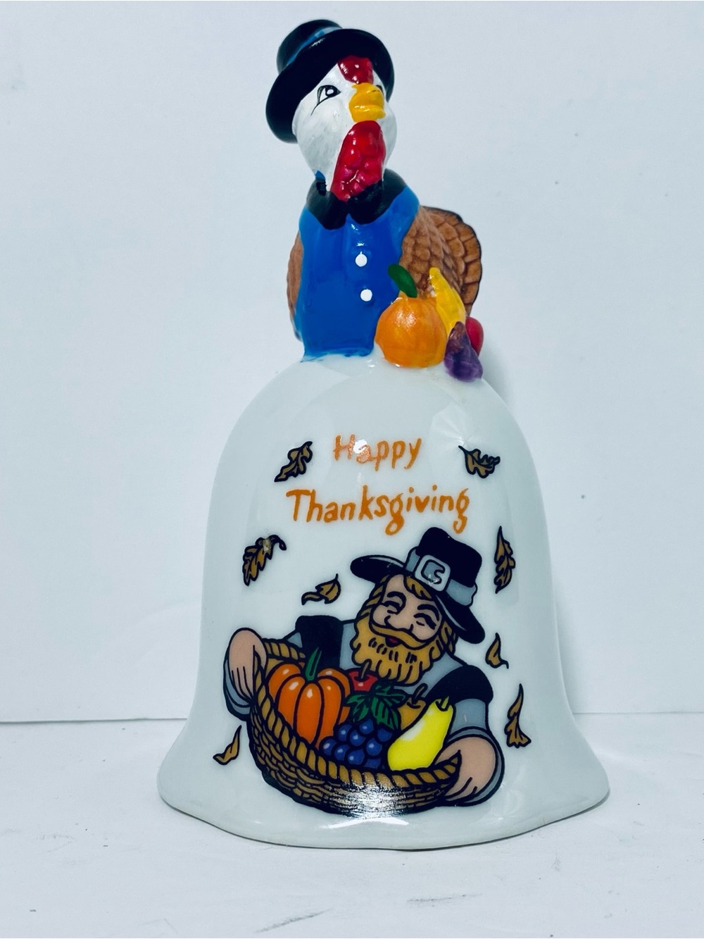 Thanksgiving Turkey Porcelain Handbell Pumpkin Clapper K's Collection NWT - Picture 4 of 12